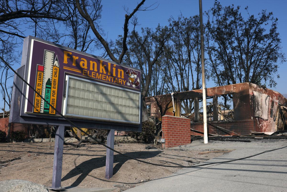 A view of Franklin Elementary school that was destroyed by the Eaton Fire in Altadena, Calif., on Jan. 10, 2025. (Justin Sullivan/Getty Images)