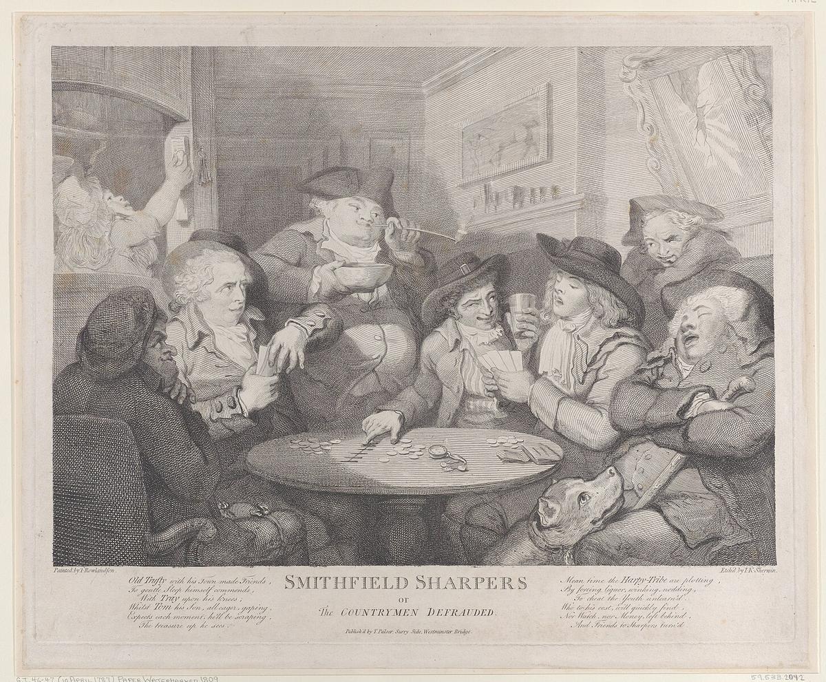 "Smithfield Sharpers," 1787, by John Keyse Sherwin. Etching print, 14 15/16 inches by 17 15/16 inches. Metropolitan Museum of Art, New York. (Public Domain)
