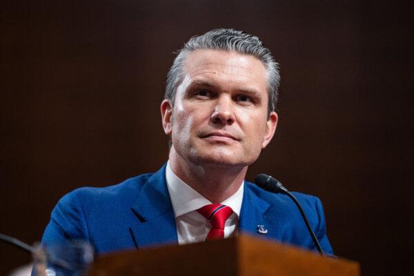 President-elect Donald Trump's nominee for Defense Secretary, Pete Hegseth, testifies before the Senate Armed Services Committee in Washington on Jan. 14, 2025. (Madalina Vasiliu/The Epoch Times)