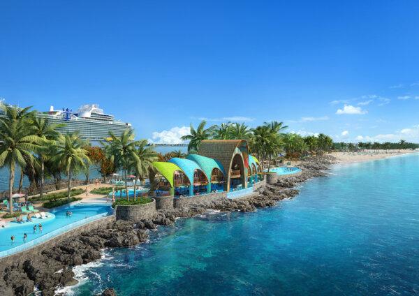 This rendering shows an aerial view of Royal Caribbean's Royal Beach Club Paradise Island resort set to open in Nassau, Bahamas, in December. (Royal Caribbean/TNS)