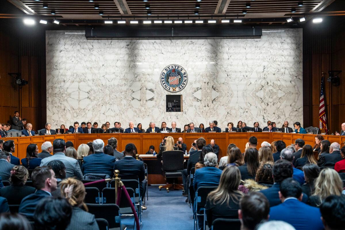 The Senate Committee on Judiciary during President-elect Donald Trump's nominee for Attorney General, Pamela Bondi, testimony on Capitol Hill in Washington on Jan. 15, 2025. (Madalina Vasiliu/The Epoch Times)