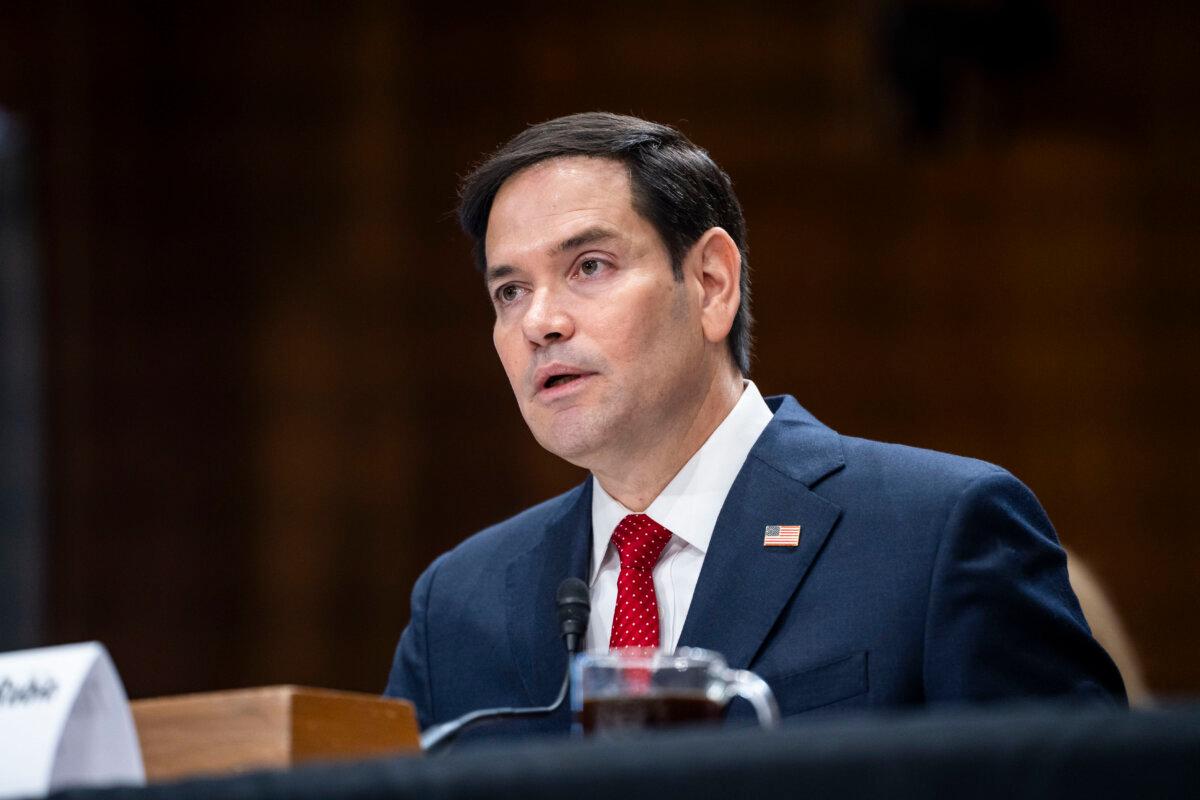 President-elect Donald Trump's nominee for Secretary of State, Marco Rubio, testifies before the Foreign Relations Committee on Capitol Hill in Washington on Jan. 15, 2025. (Madalina Vasiliu/The Epoch Times)
