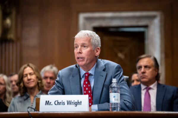 Chris Wright, then the nominee for energy secretary, testifies before the Senate Committee on Energy and Natural Resources on Capitol Hill on Jan. 15. (Madalina Vasiliu/The Epoch Times)