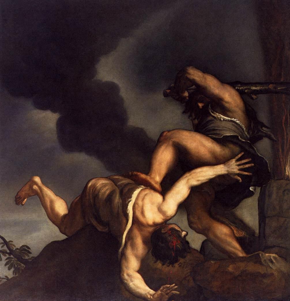"Cain and Abel," between 1542 and 1544, by Titian. Oil on canvas; 113 1/3 inches by 111 inches. Santa Maria della Salute, Venice, Italy. (Public Domain)