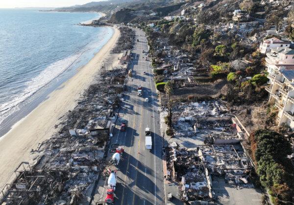 Beachside homes destroyed in the Palisades Fire along Pacific Coast Highway in Malibu, Calif., on Jan. 16. (Mario Tama/Getty Images)