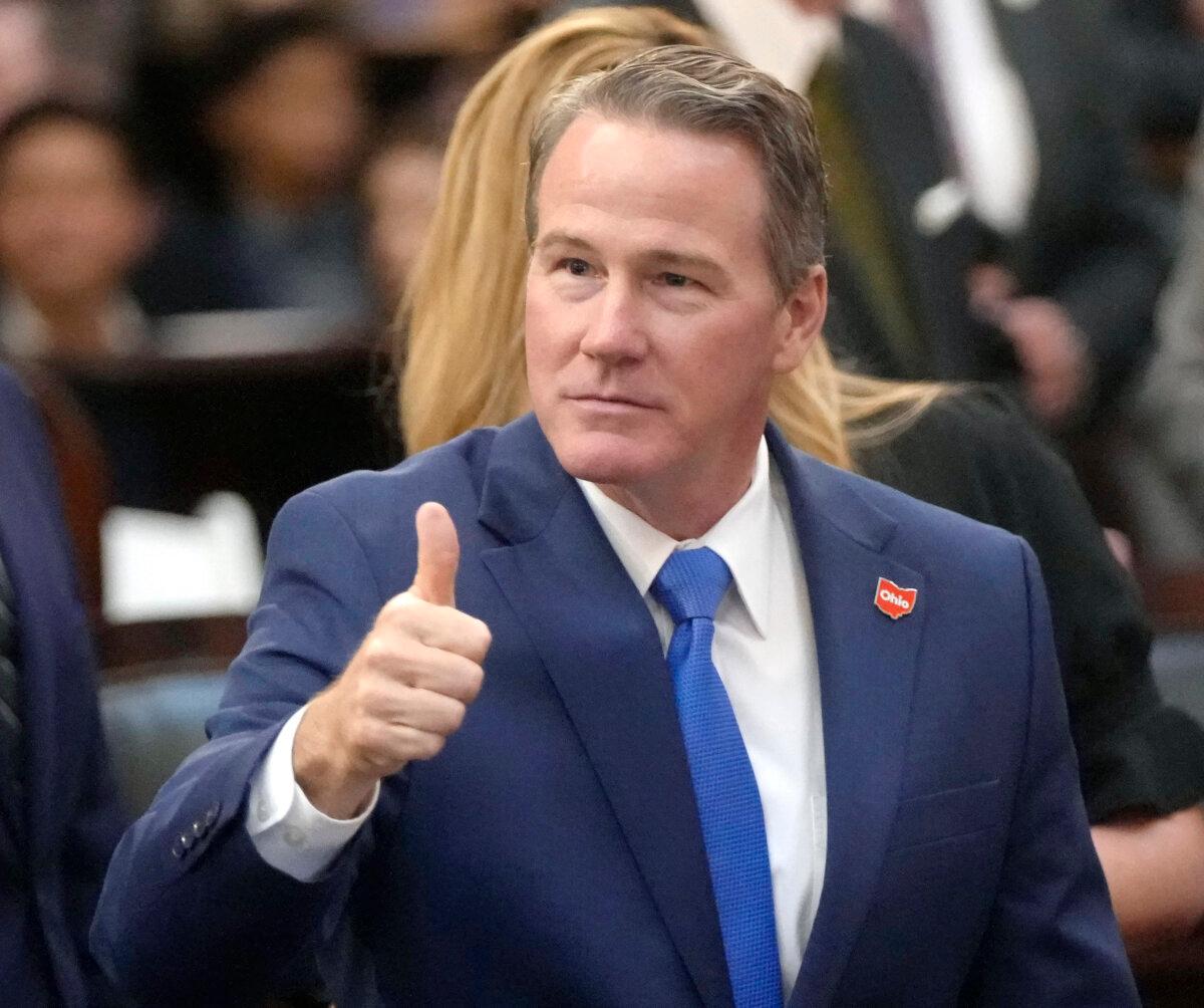 Ohio Lt. Gov. Jon Husted gives a thumbs up in the Ohio House chambers at the Ohio Statehouse in Columbus on April 10, 2024. (Barbara J. Perenic/The Columbus Dispatch via AP)