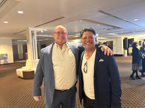 Kevin Monaghan and Manuel Cabrera enjoyed Shen Yun's evening performance at the Duke Energy Center for the Arts on Jan. 18, 2025. (Teng Dongyu/The Epoch Times)