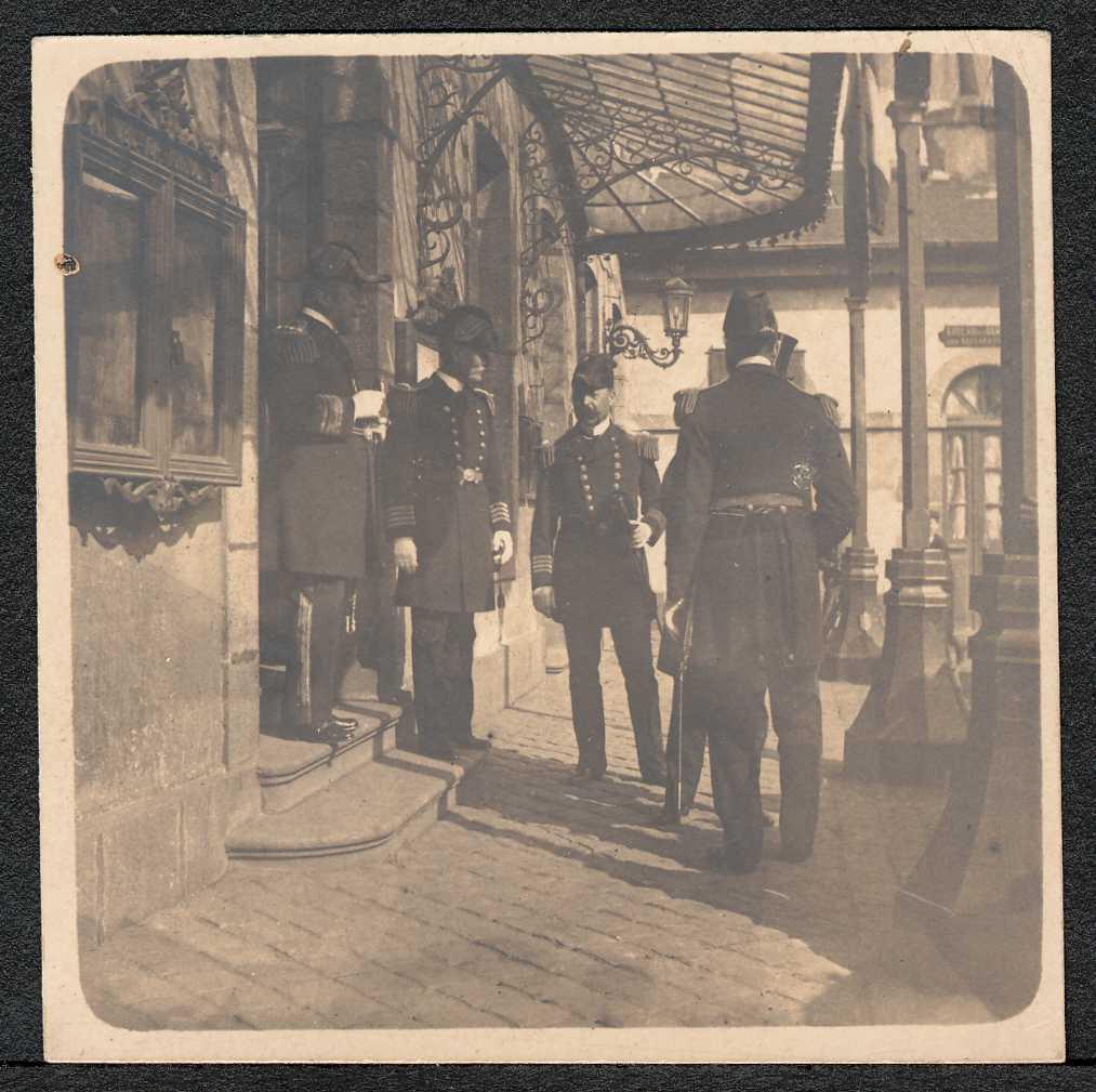 Adm. Stockton on the steps of a town hall. (Public Domain)