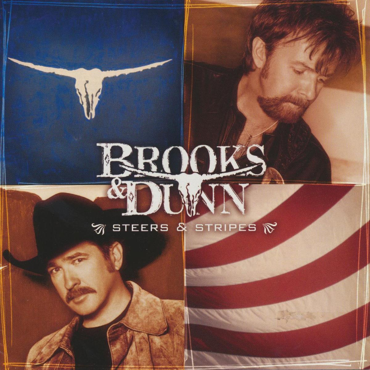 Album cover for Brooks & Dunn's "Steers & Stripes," 2001, featuring hit song "Only in America." Internet Archive. (Public Domain)