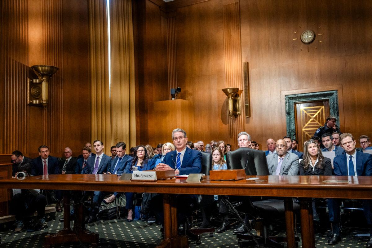 Treasury secretary nominee Scott Bessent testifies before the Senate Committee on Finance at the U.S. Capitol on Jan. 16, 2025. (Madalina Vasiliu/The Epoch Times)