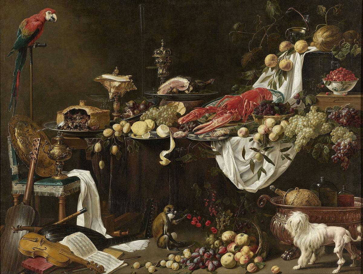 "Banquet Still Life," 1644, by Adriaen van Utrecht. Oil on canvas; 72 4/5 inches by 95 2/5 inches. Rijksmuseum, Amsterdam. (Public Domain)