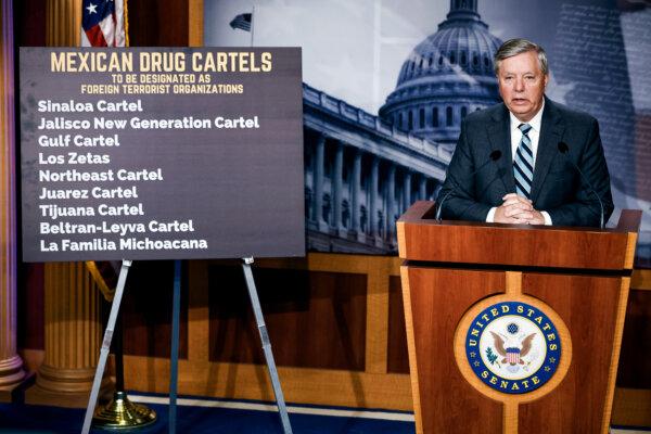 Sen. Lindsey Graham (R-S.C.) holds a press conference on his proposed legislation to designate Mexican drug cartels as foreign terrorist organizations, at the U.S. Capitol on March 8, 2023. (Chip Somodevilla/Getty Images)