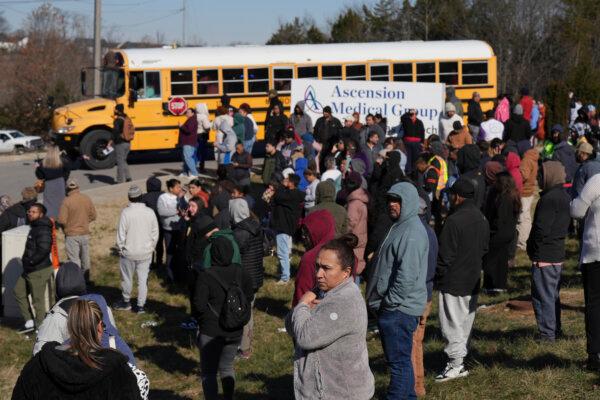 The school bus will arrive at the unified site after being shot at Antiochia High School in Nashville, Tennessee on January 22, 2025 (George Walker IV/AP Photo)