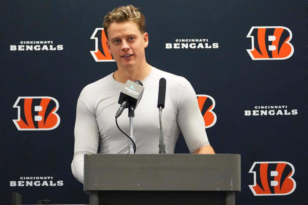 Cincinnati Bengals quarterback Joe Burrow talks during a news conference after an NFL football game against the Dallas Cowboys, in Arlington, Texas, on Dec. 9, 2024. (Julio Cortez/AP Photo)