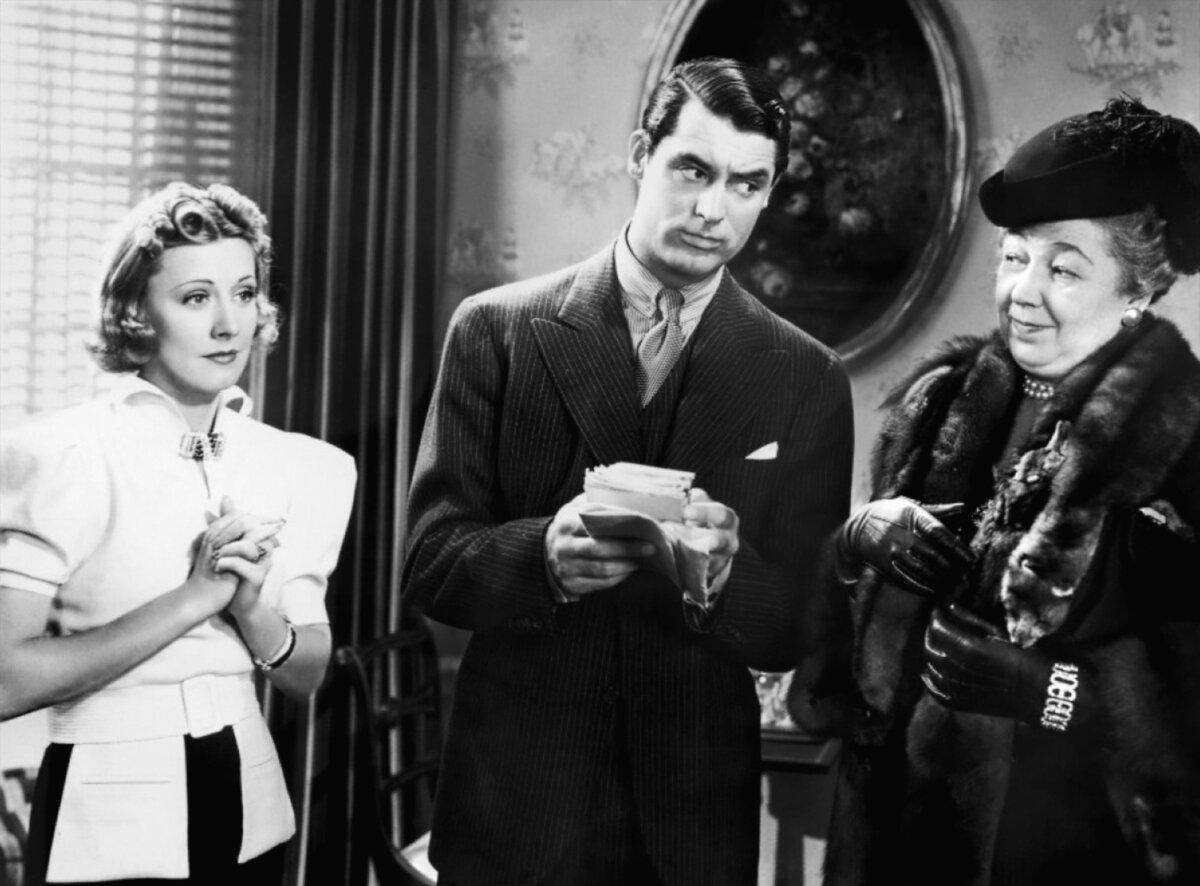 (L–R) Lucy Warriner (Irene Dunne), Jerry Warriner (Cary Grant), and Mrs. Leeson (Esther Dale) impart marriage advice, in “The Awful Truth.” (Columbia Pictures/MovieStillsDB)