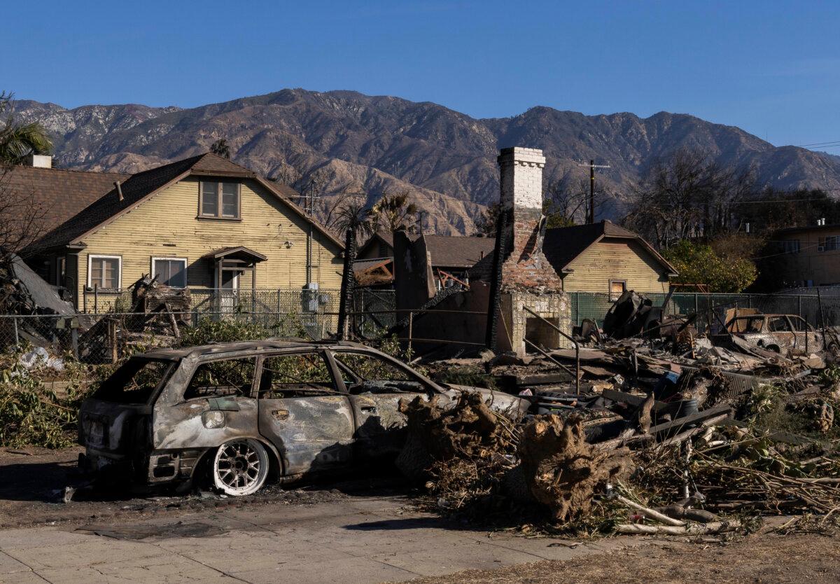 Damage from the Eaton Fire is seen from the streets of Altadena, Calif., on Jan. 24, 2025. (John Fredricks/The Epoch Times)