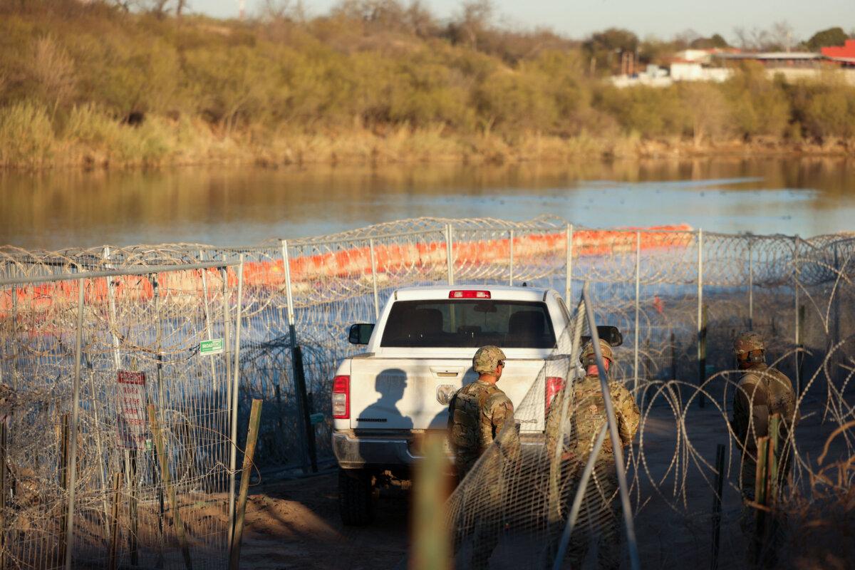 U.S. Army soldiers patrol the U.S.–Mexico border at Eagle Pass, Texas, on Jan. 24, 2025. President Donald Trump ordered 1,500 more military personnel to the border with Mexico as part of a flurry of steps to tackle illegal immigration, his spokeswoman said on Jan. 22. (Charly Triballeau/AFP via Getty Images)