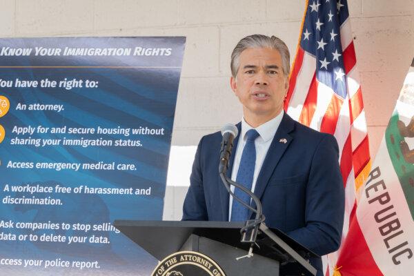 California Attorney General Rob Bonta speaks about protecting immigrant rights in San Diego on Jan. 24, 2025. (Jane Yang/The Epoch Times)