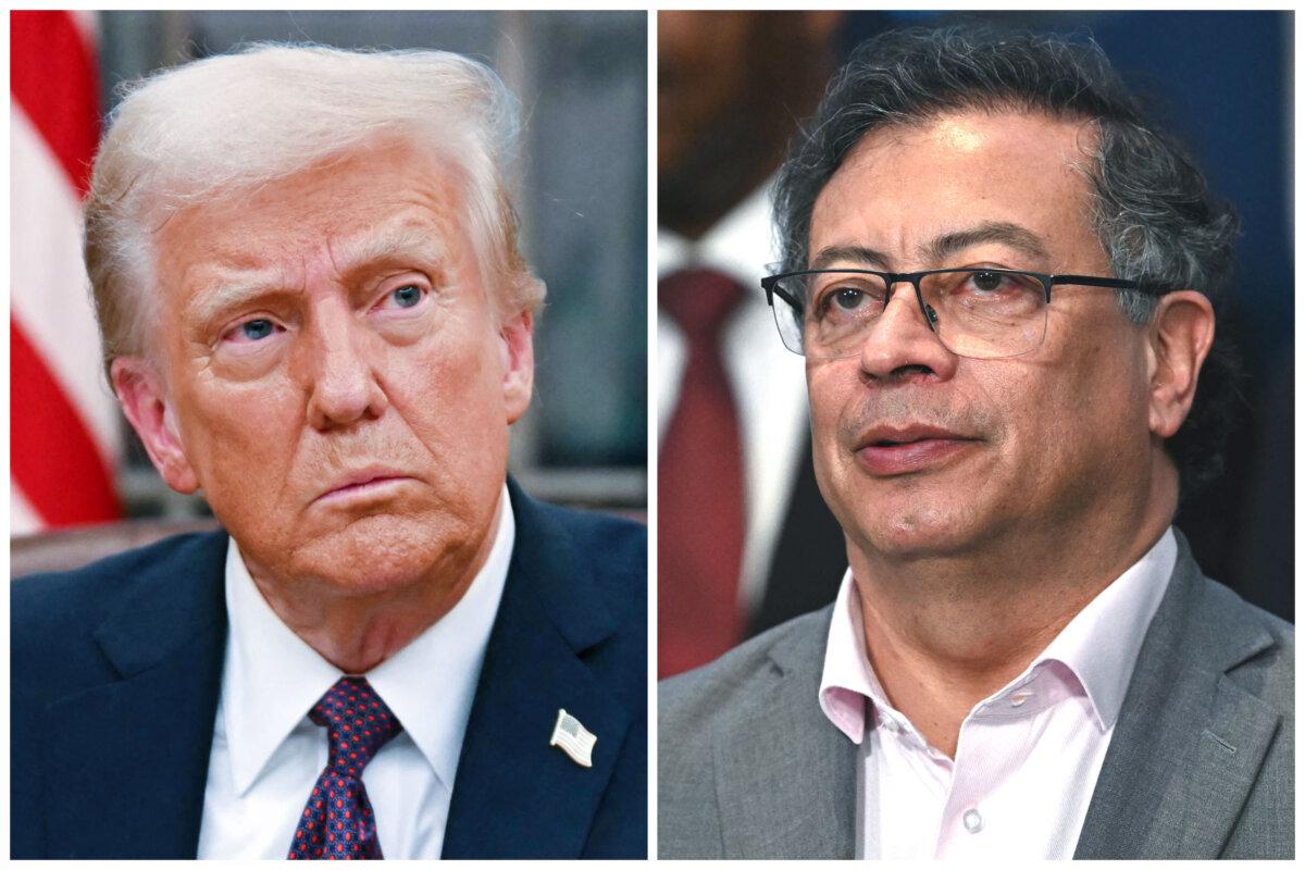 (Left) U.S. President Donald Trump in the Oval Office of the WHite House on Jan. 20, 2025. (Right) Colombian President Gustavo Petro in Rio de Janeiro, Brazil, on Nov. 19, 2024. (Jim Watson, Mauro Pimentel/AFP via Getty Images)