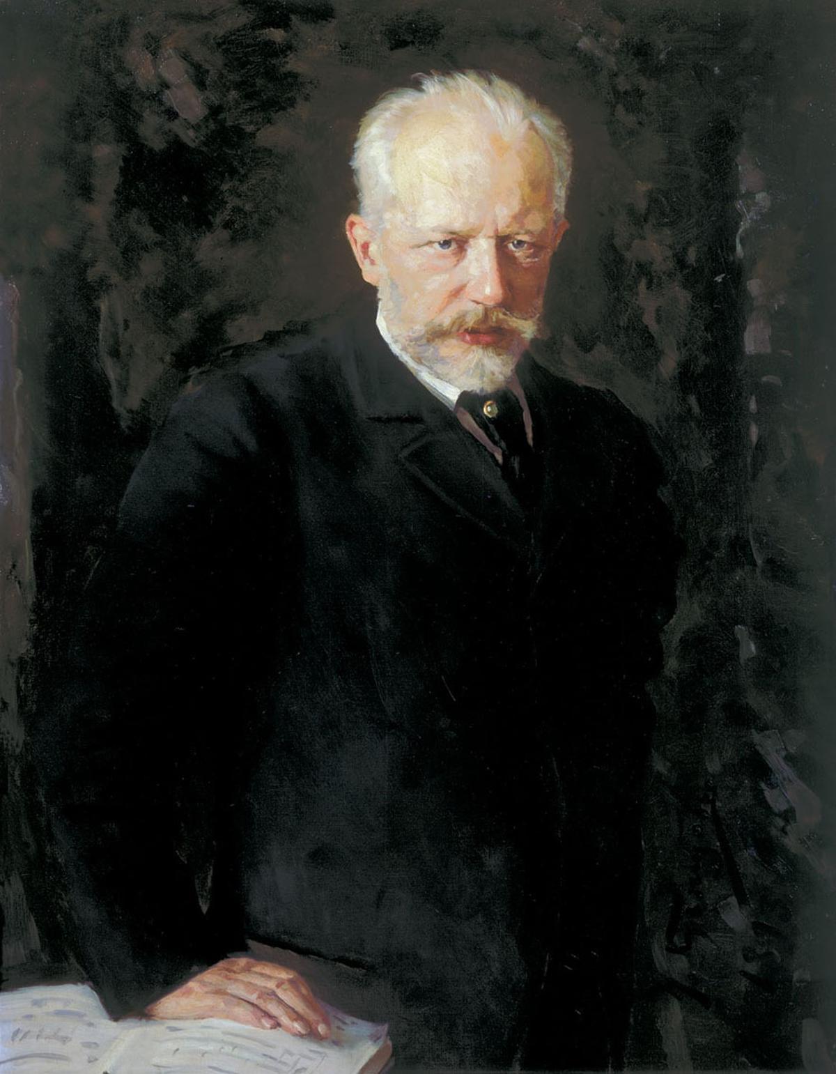 尼古拉‧德米特里耶維奇‧庫茲涅佐夫(Nikolai Dmitriyevich Kuznetsov)1893年創作的彼得‧伊里奇‧柴可夫斯基肖像,莫斯科特列季亞科夫美術館(Tretyakov Gallery)藏。(公有領域)