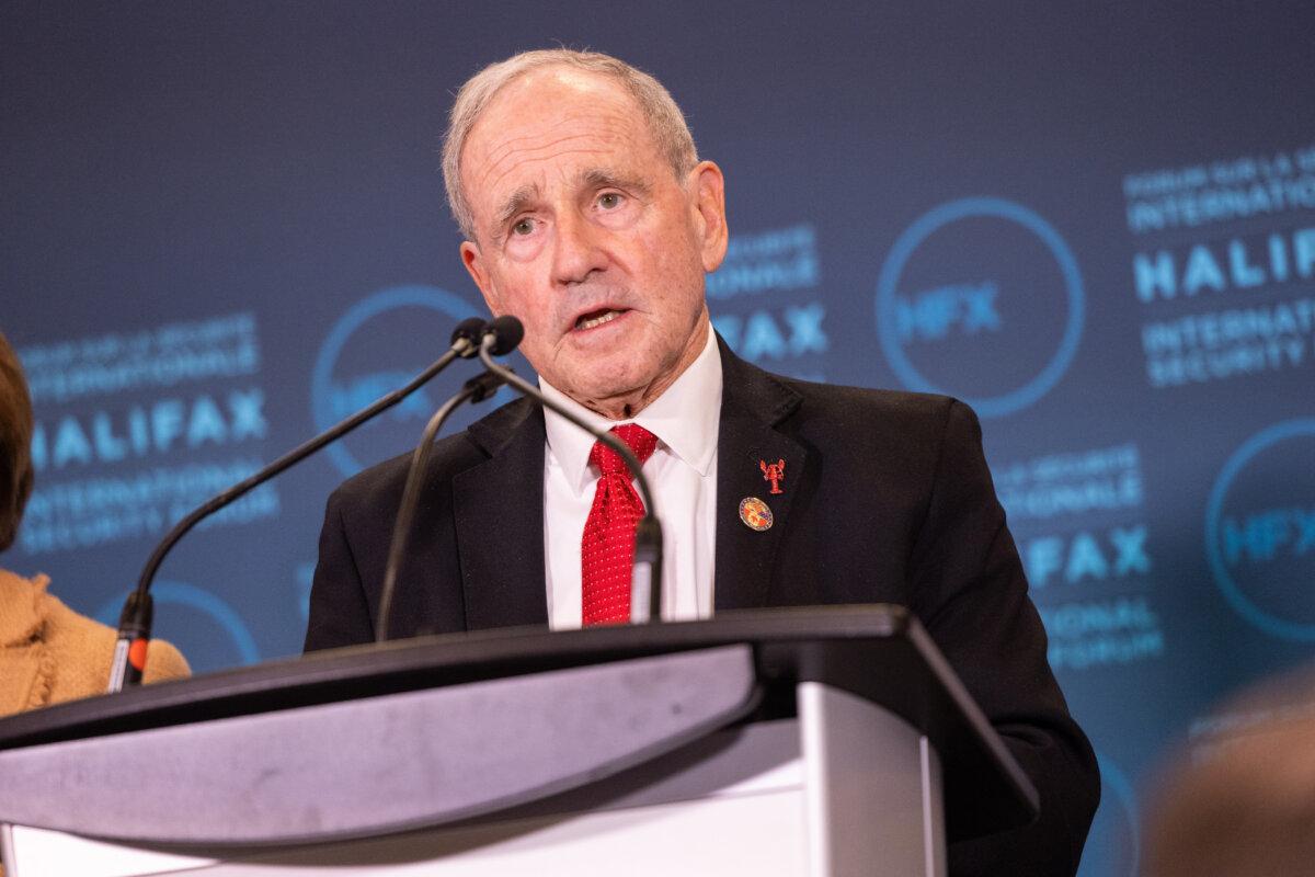 Sen. James Risch speaks at a press conference at the Halifax International Security Forum in Halifax on Nov. 23, 2024. (The Canadian Press/Kelly Clark)
