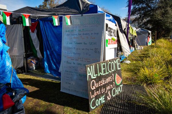 A Gaza solidarity encampment is seen during a pro-Palestinian protest inside the Australian National University in Canberra, Australia, on June 14, 2024. (George Calvelo/Getty Images)