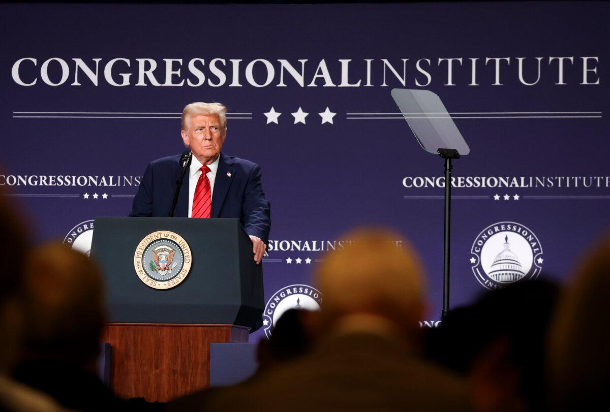 President Donald Trump addresses the 2025 Republican Issues Conference at the Trump National Doral Miami in Doral, Fla., on Jan. 27, 2025. (Joe Raedle/Getty Images)