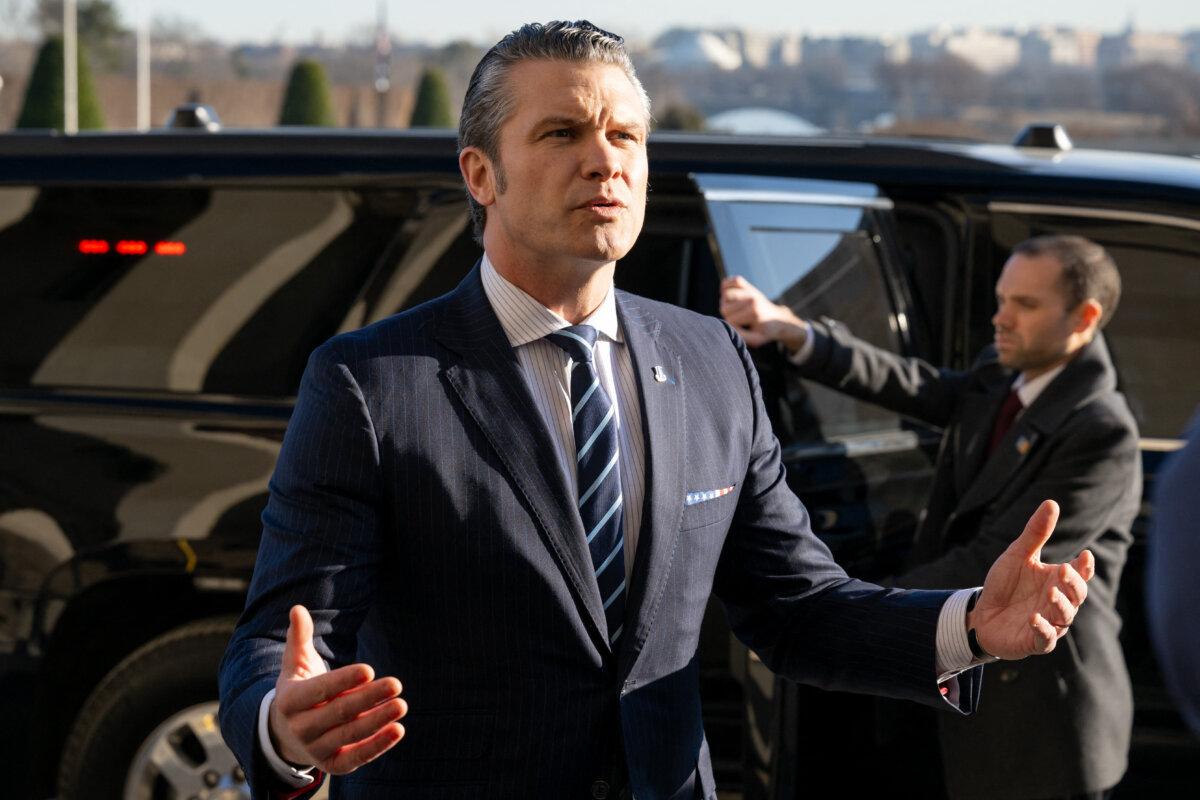 Secretary of Defense Pete Hegseth speaks with the media during his first official arrival at the Pentagon as Secretary in Washington on Jan. 27, 2025. (Saul Loeb/AFP via Getty Images)