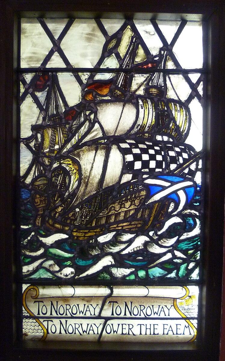 The Sir Patrick Spens window, 1930, by Charles Cameron Baillie. Abbot House, Dunfermline, Scotland. The ballad of Sir Patrick Spens has captivated artists, writers, and poets for centuries. (<a href="https://commons.wikimedia.org/wiki/User:Kim_Traynor">Kim Traynor</a>/<a href="https://creativecommons.org/licenses/by-sa/3.0/deed.en">CC BY-SA 3.0</a>)