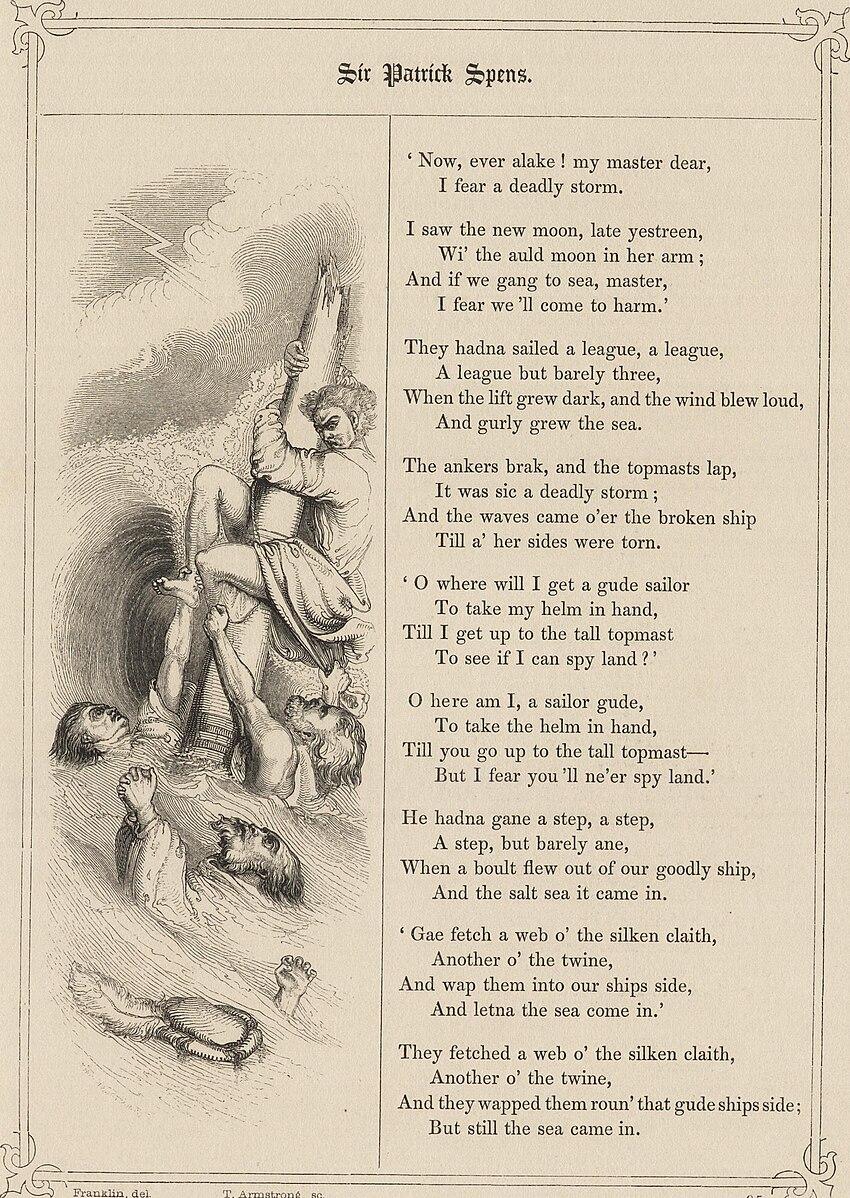A page of "The Book of British Ballads," 1842, by S.C. Hall, that depicts part of the ballad of Sir Patrick Spens. (Public Domain)