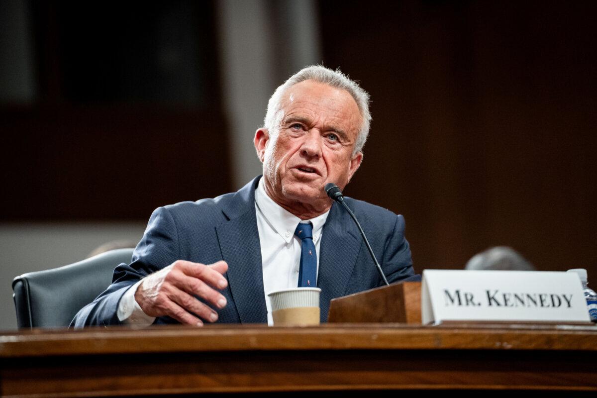 Robert F. Kennedy, Jr,, President Donald Trump’s nominee for Secretary of Health and Human Services, testifies before the Senate Committee on Finance on Capitol Hill in Washington on Jan. 29, 2025. (Madalina Vasiliu/The Epoch Times)