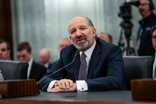 Howard Lutnick, then-nominee for Commerce Secretary, testifies at a confirmation hearing on Capitol Hill in Washington, on Jan. 29, 2025. (Madalina Vasiliu/The Epoch Times)