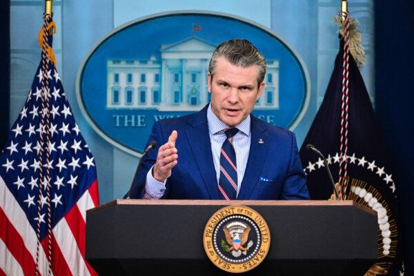 Secretary of Defense Pete Hegseth speaks about the midair crash between American Airlines flight 5342 and a military helicopter near Washington, in the Brady Press Briefing Room at the White House on Jan. 30, 2025. (Roberto Schmidt/AFP via Getty Images)
