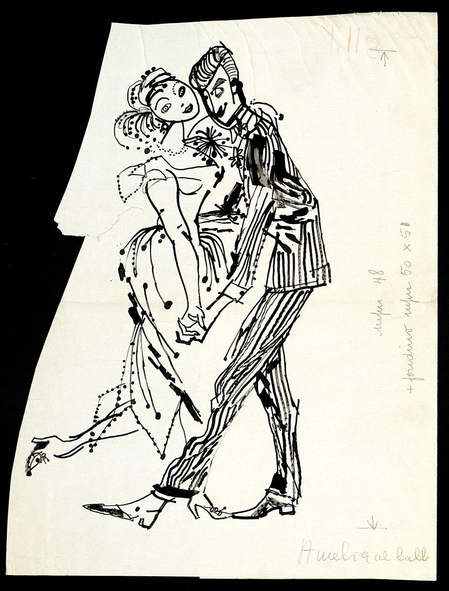 Original libretto cover design for "Amelia Goes to the Ball" by Peter Hoffer. Casa Ricordi, Milan. (<a href="https://www.archivioricordi.com/en#/">Archivo Storico Ricordi</a>/<a href="https://creativecommons.org/licenses/by-sa/4.0/deed.en">CC BY-SA 4.0</a>)