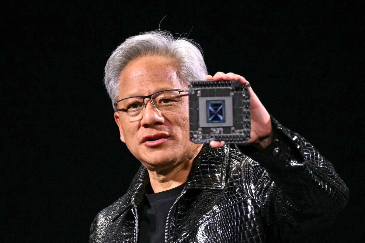 Nvidia CEO Jensen Huang delivers a keynote address at the Consumer Electronics Show (CES) in Las Vegas, Nev., on Jan. 6, 2025. (Patrick T. Fallon/AFP via Getty Images)
