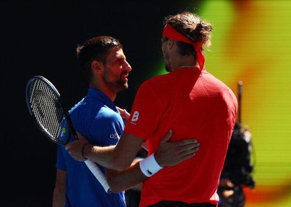 Novak Djokovic in Serbia, who hugged Alexander Zuberev in Germany after abstaining from the Australian Open semifinals held on January 24, 2025 in Melbourne's Melbourne Park. (Edgar Sue/Reuters News)