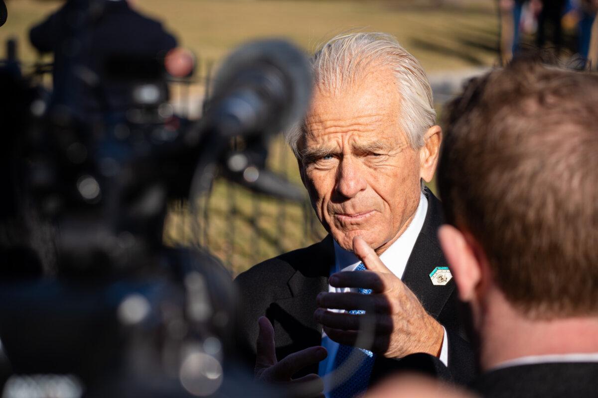 Peter Navarro, White House senior counselor for trade and manufacturing, speaks to reporters at the White House in Washington on Feb. 4, 2025. (Madalina Vasiliu/The Epoch Times)