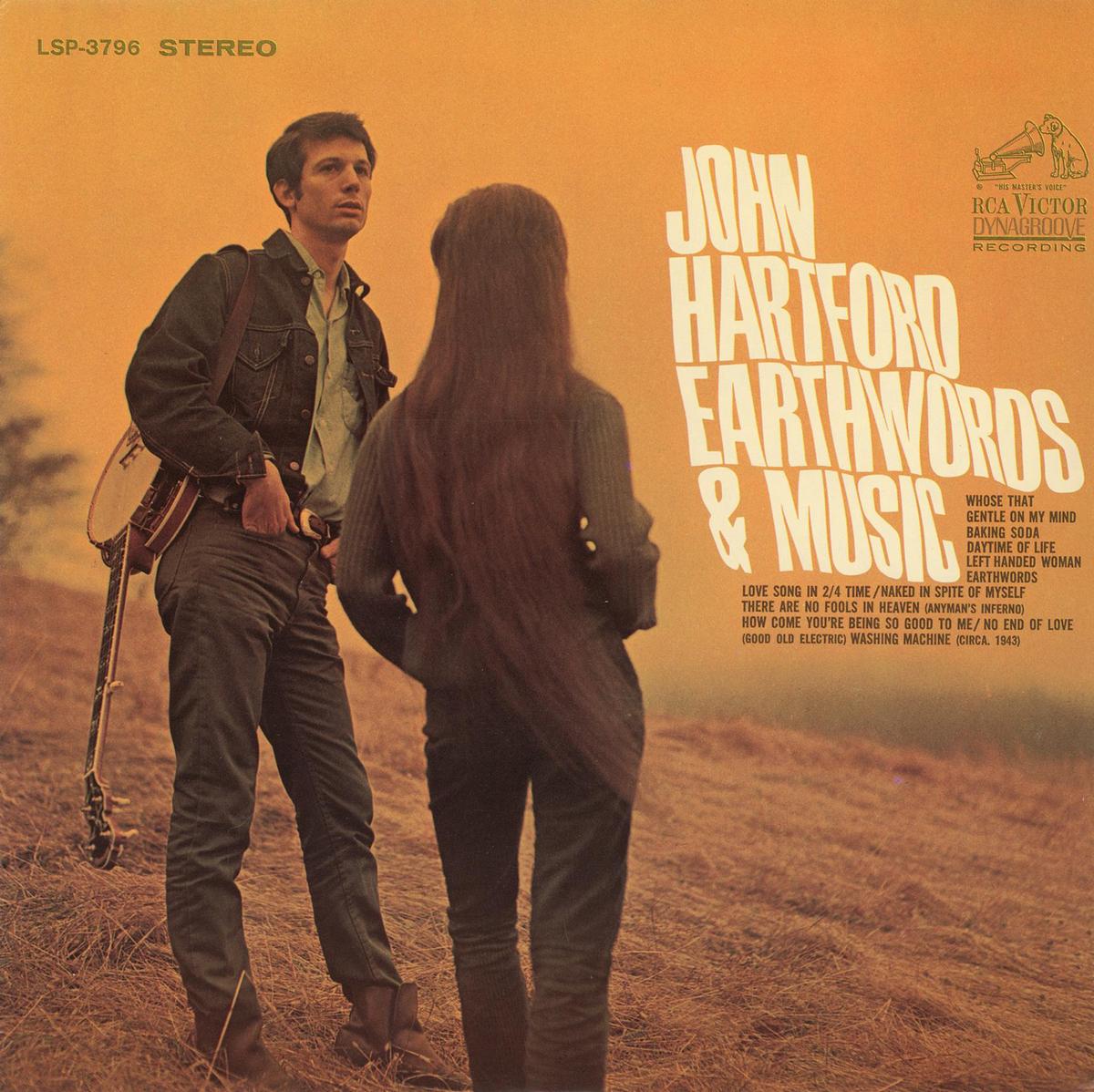 The cover of John Hartford's 1967 album "Earthwords & Music" featuring his hit song "Gentle on My Mind." Internet Archive. (Public Domain)