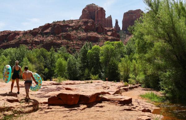 People will be walking along the way to cool off at Oak Creek, Sedona, Arizona on July 22, 2022 (Mario Tama/Getty Images)
