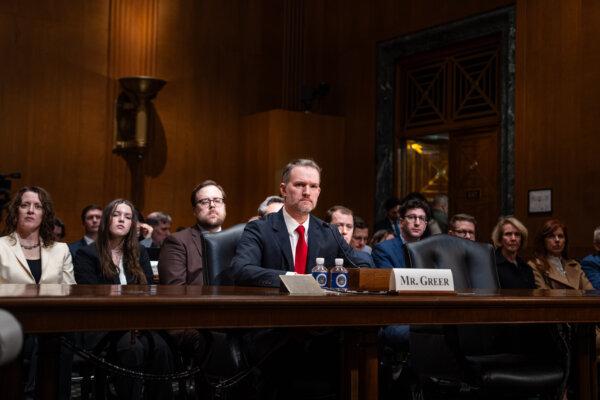 Nominee for the U.S. Trade Representative, Jamieson Greer, testifies before the Senate Committee on Finance on Capitol Hill in Washington on Feb. 6, 2025. (Madalina Vasiliu/The Epoch Times)