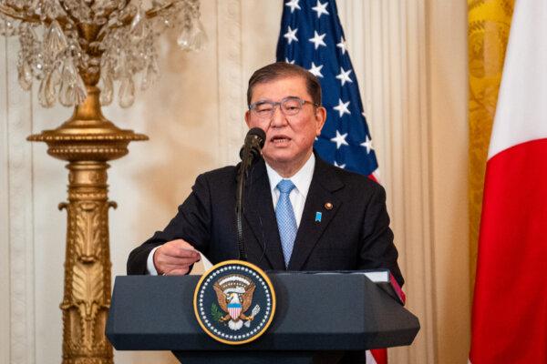 Japanese Prime Minister Shigeru Ishiba speaks at the press conference. “Investment is mutually beneficial,” he said. (Madalina Vasiliu/The Epoch Times)