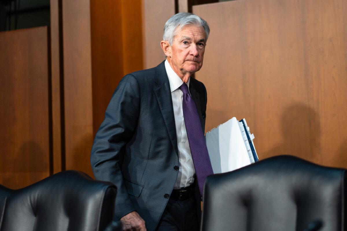 Federal Reserve Chairman Jerome Powell, after testifying before the Senate Committee on Banking, Housing, and Urban Affairs in Washington on Feb. 11, 2025. (Madalina Vasiliu/The Epoch Times)