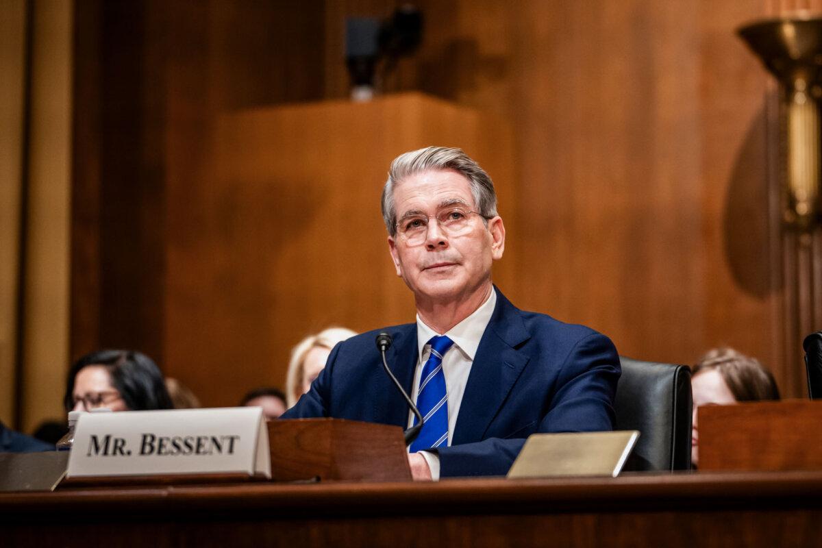 Then-Treasury Secretary nominee Scott Bessent testifies before the Senate Committee on Finance at the U.S. Capitol on Jan. 16, 2025. (Madalina Vasiliu/The Epoch Times)