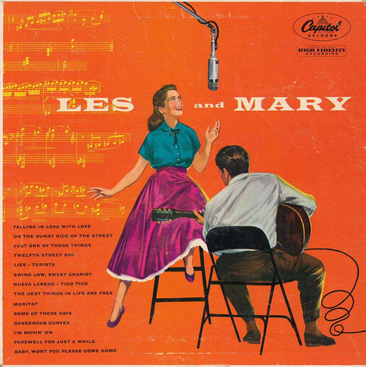 The 1977 cover of Les Paul and Mary Ford's self-titled album featuring hit songs like “Farewell for Just a While,” “Some of These Days,” and “Swing Low, Sweet Chariot.” (Public Domain)