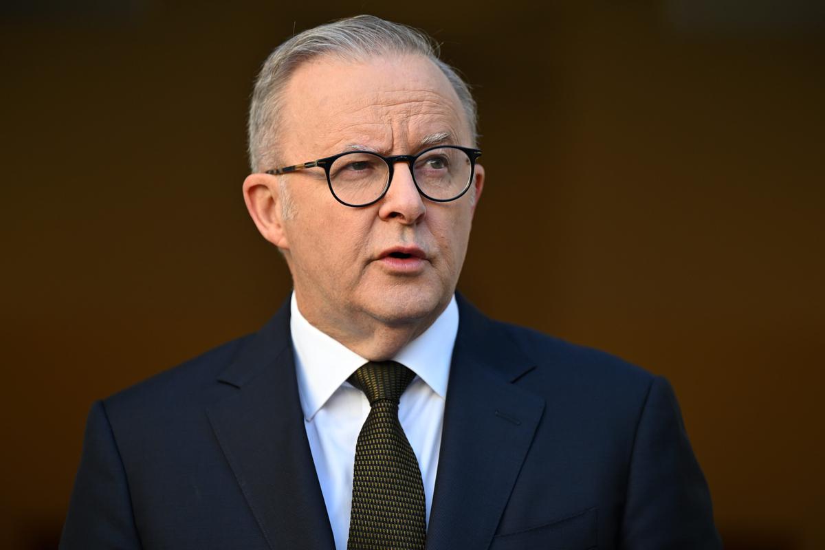 Australian Prime Minister Anthony Albanese speaks to the media during a press conference at Parliament House in Canberra, Australia, Feb. 11, 2025. (AAP Image/Lukas Coch)