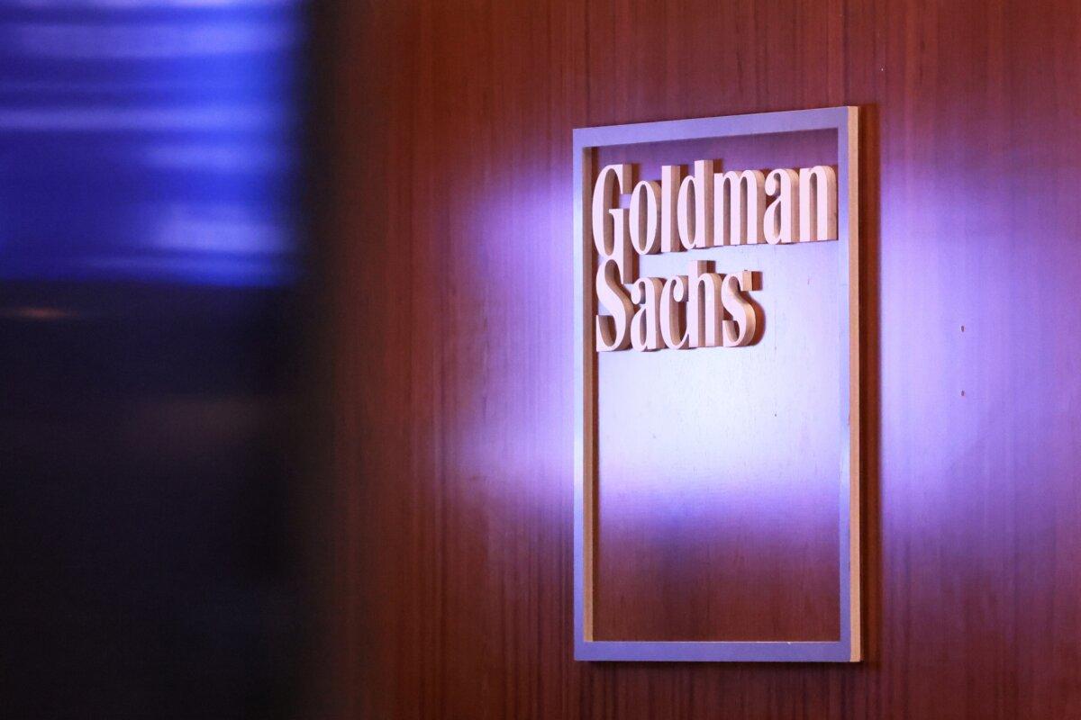 The Goldman Sachs logo at the New York Stock Exchange in New York City on Sept. 13, 2022. (Michael M. Santiago/Getty Images)