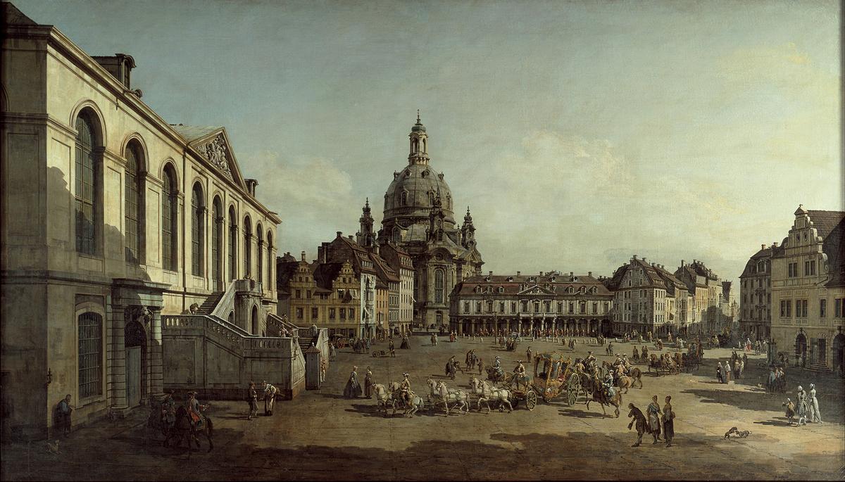 "Dresden Market with the Frauenkirche" by Bernardo Bellotto, 1749–51. (Public domain)