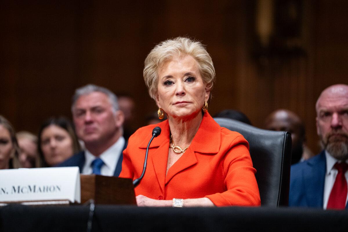 Then-nominee for Secretary of Education Linda McMahon testifies during a confirmation hearing before the Senate Committee on Health, Education, Labor, and Pensions in Washington on Feb. 13, 2025. (Madalina Vasiliu/The Epoch Times)