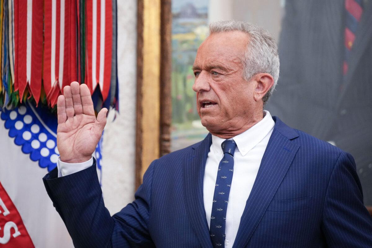 Robert F. Kennedy Jr. is sworn in as health secretary in the Oval Office of the White House in Washington on Feb. 13, 2025. (Andrew Harnik/Getty Images)