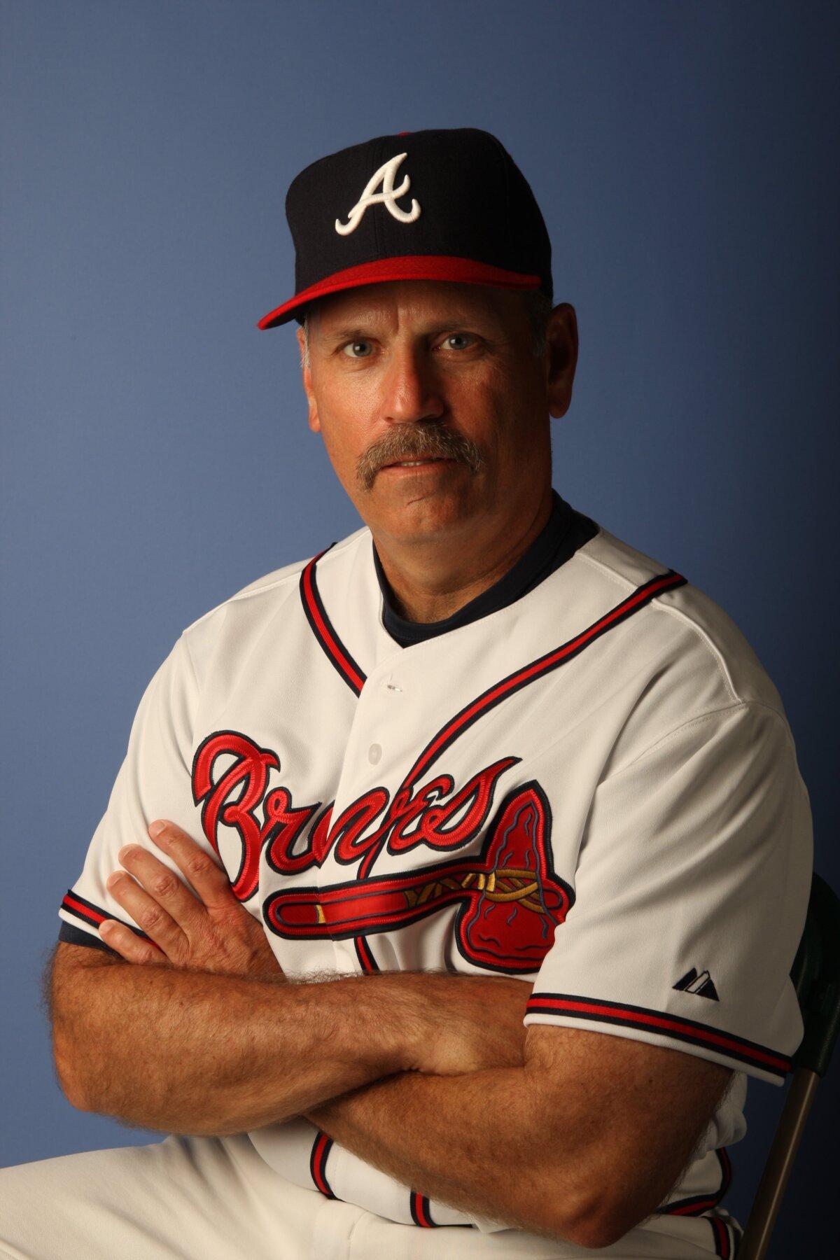 Brian Snitker #43 of the Atlanta Braves poses during Photo Day at Disney's Wide World of Sports in Kissimmee, Florida on February 25, 2008. (Elsa/Getty Images)